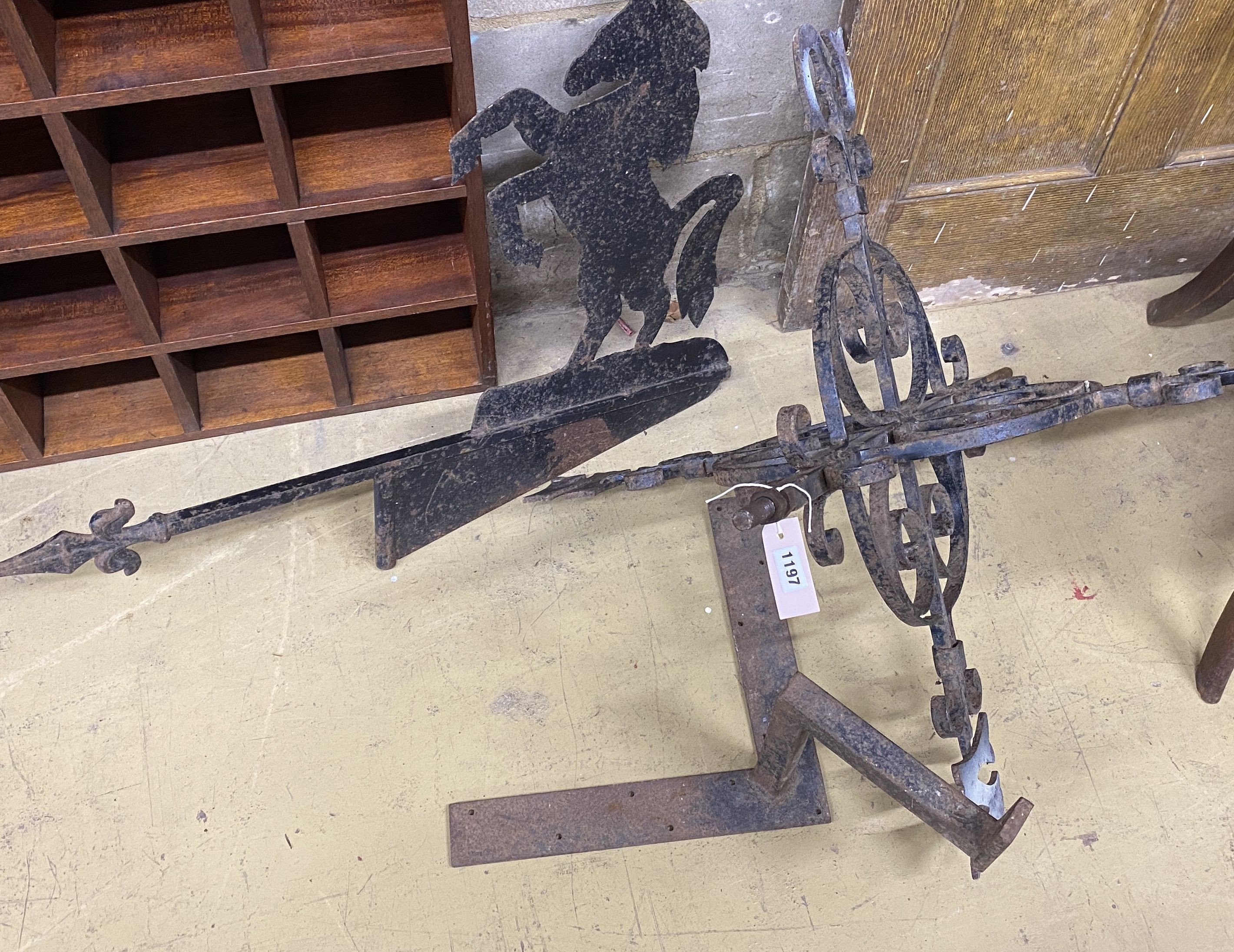 A wrought iron weather vane, width 90cm